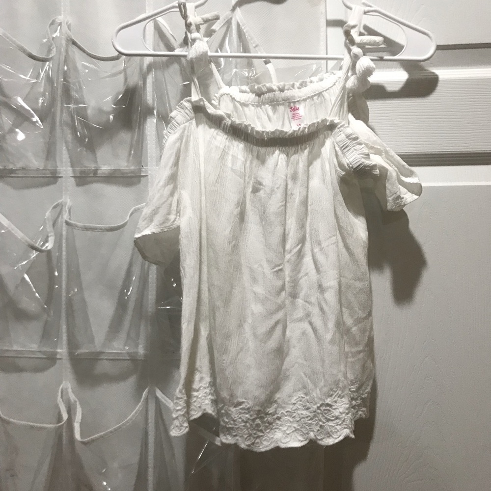 JUSTICE GIRL’S OFF THE SHOULDER WHITE TOP